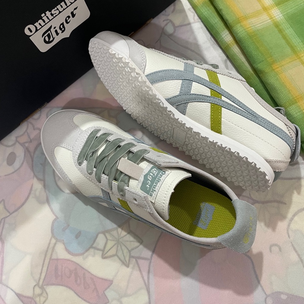Onitsuka Tiger by Asics White with Light Gray and Lime Accent Sneakers - Picture 10 of 10